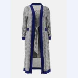 Plus Size Plaid Belted Sleeveless Dress and Contrast Duster Kimono Set